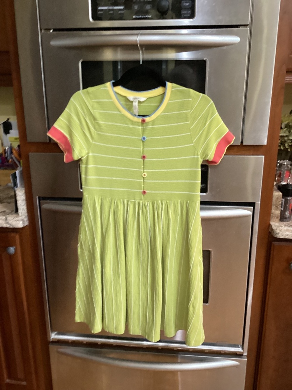 Matilda Jane Dress, green striped, short sleeved